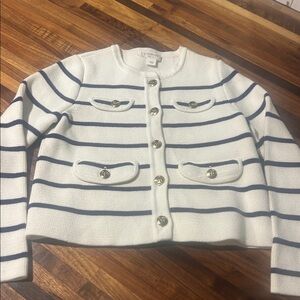 Crewcuts White and Navy Striped Knit Button Cardigan
